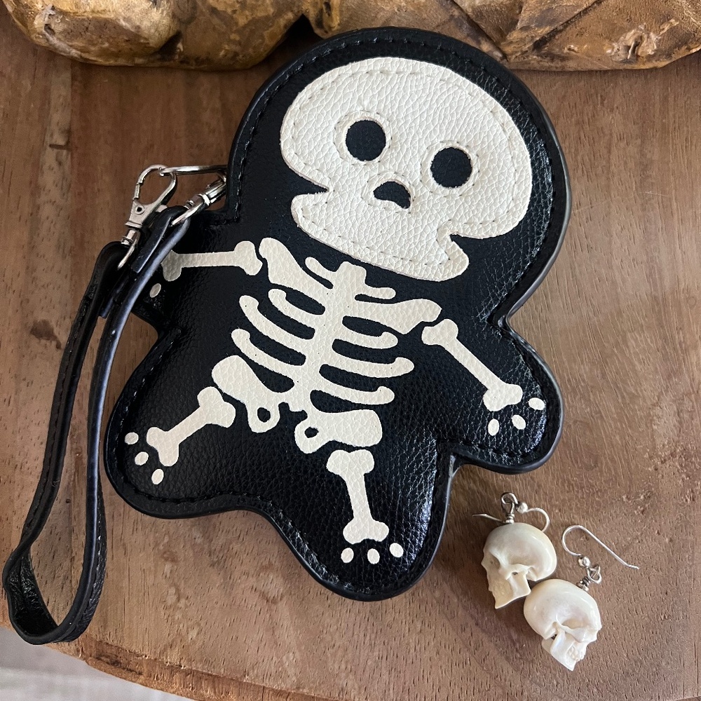 Skeleton Leather Mini Purse & Earrings